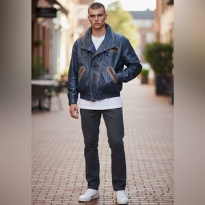 Vintage 80s B. Podleyski Leather Bomber Jacket German Rind Nubuck Moto Jacket